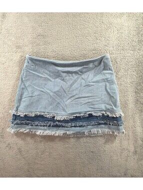 Lulus Light Blue Denim Mini Skirt with Frayed Hem Detail Size Small